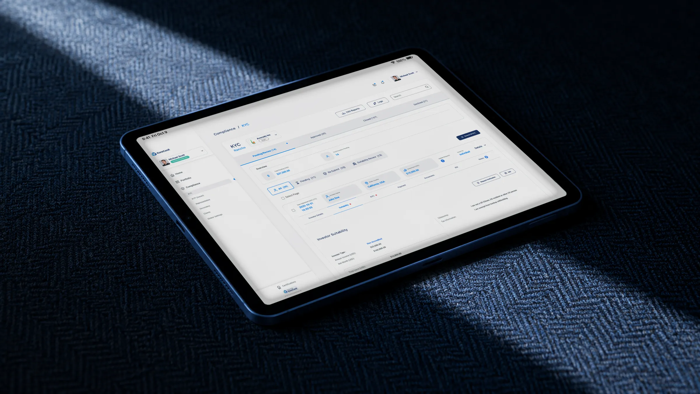Fluxo de verificação de identidade em um tablet